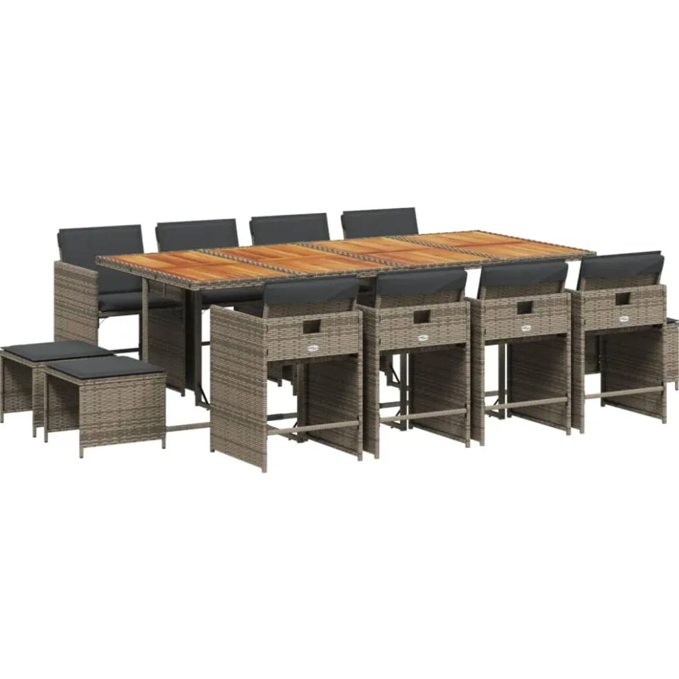 vidaXL 13-delige Tuinset met kussens poly rattan grijs, foto 4