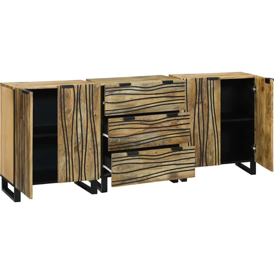 vidaXL Dressoir set 3 st Naturel 180 x 33 x 75 cm Massief Mango Hout, foto 2