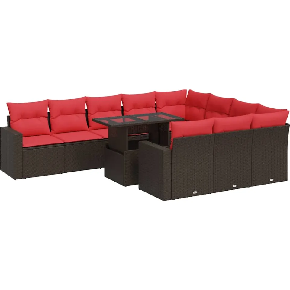vidaXL 11-delige Loungeset met kussens poly rattan acacia bruin, foto 3