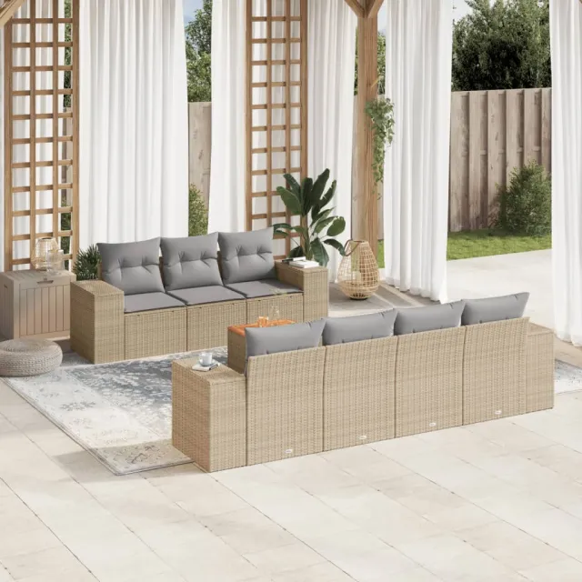 vidaXL 8-delige Loungeset met kussens poly rattan beige, foto 2