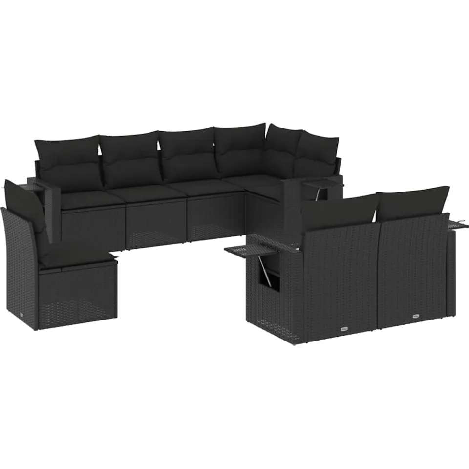 vidaXL 8-delige Loungeset met kussens poly rattan zwart, foto 3