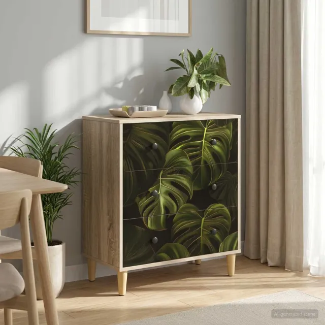 vidaXL Ladekast ELBURG Palmbladprint 66 x 36,5 x 75 cm Bewerkt hout Bruin