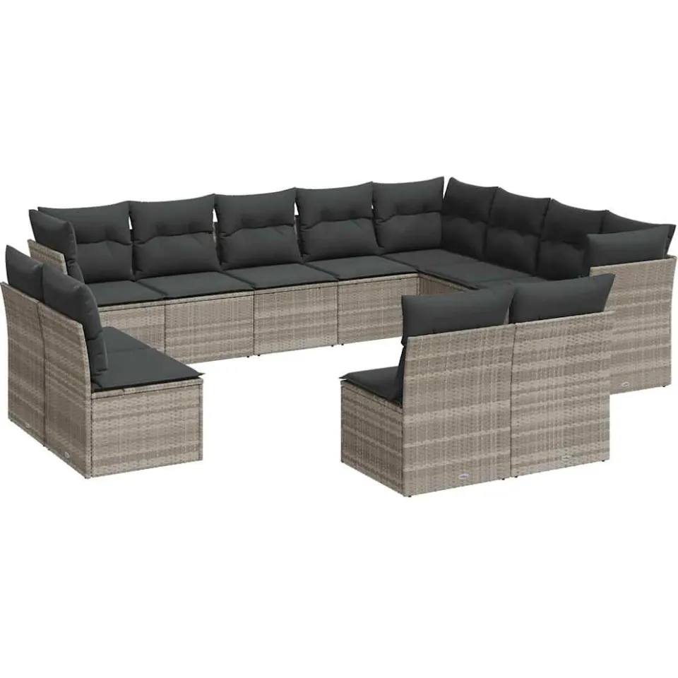 vidaXL 12-delige Loungeset met kussens poly rattan lichtgrijs grijs, foto 3