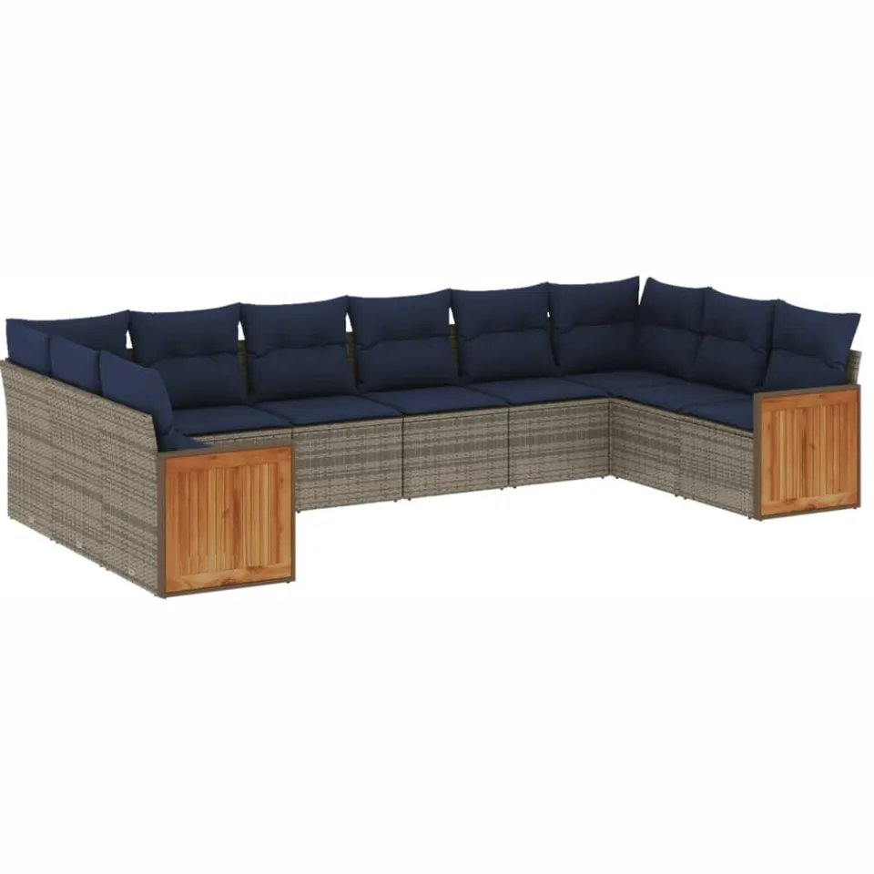 vidaXL 10-delige tuinbankset met kussens, grijs polyrotan, foto 3