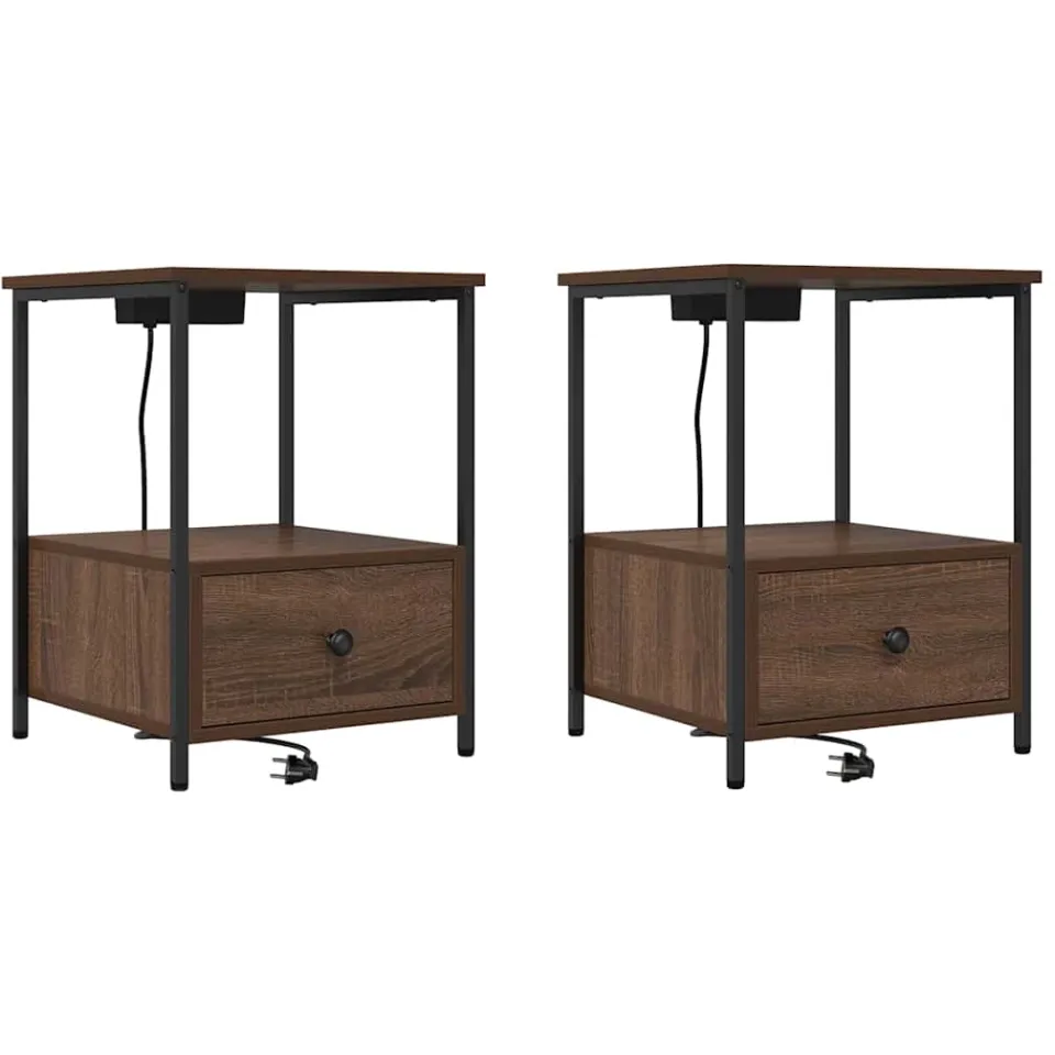 vidaXL Nachtkastje 2 st Bruin Eiken 42 x 41 x 56 cm Bewerkt hout, foto 3