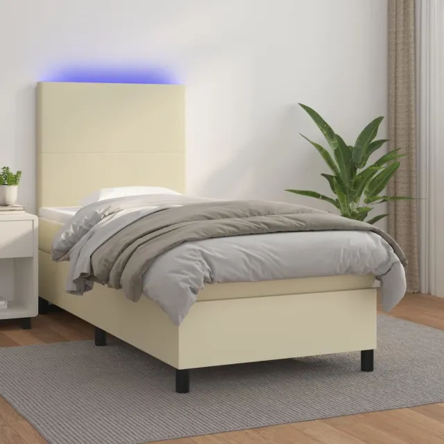 vidaXL Boxspring met matras en LED kunstleer crèmekleurig 90x200 cm