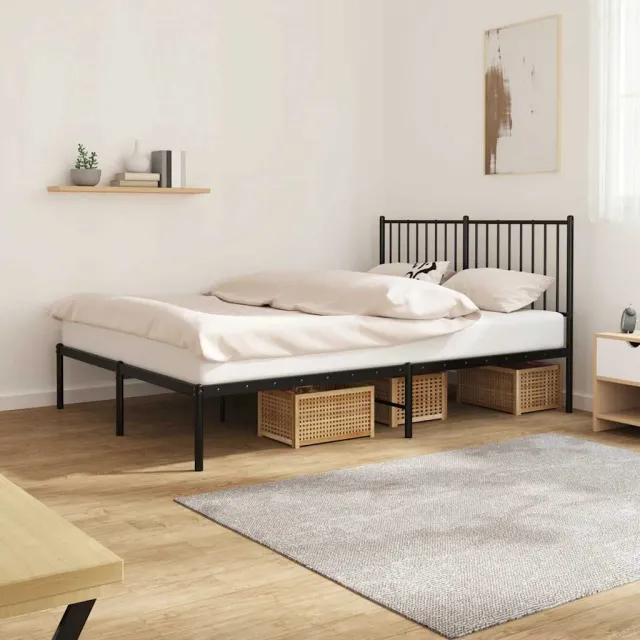 vidaXL Bedframe met hoofdbord metaal zwart 140x200 cm