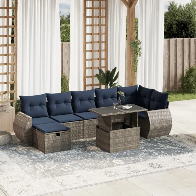 vidaXL 8-delige tuinbankset met kussens, grijs polyrotan, foto 2
