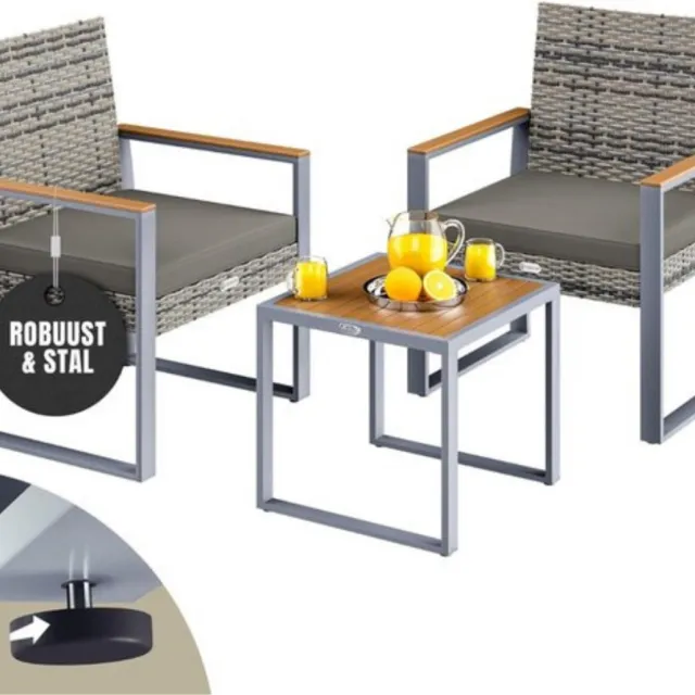 Thuys Luxe Balkonset – 2 Personen – Tuinset 2 Persoons – Tuinmeubelset – Weerbestendig – Tot 160kg Belastbaar – Robuust Staal – Antraciet