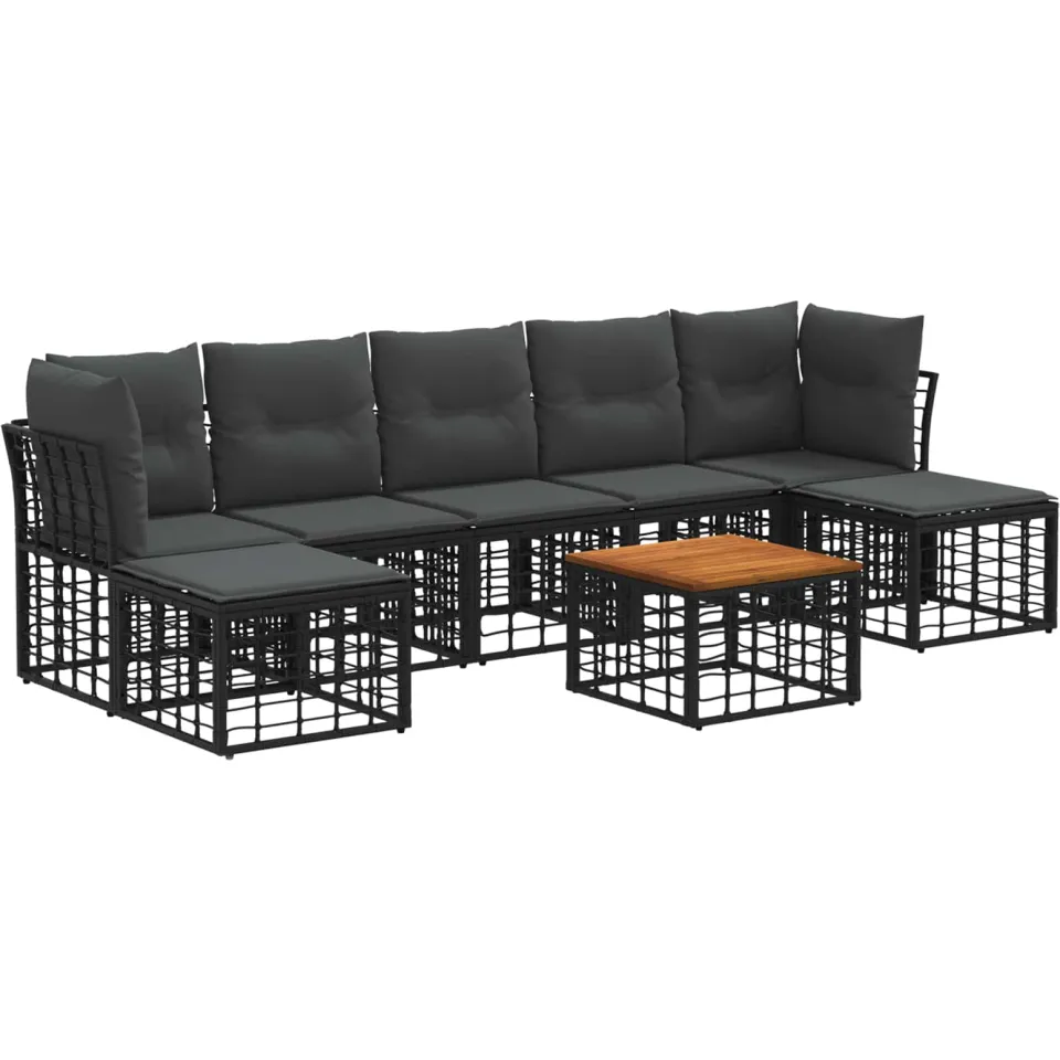 vidaXL Buiten bankenset 8 st Zwart en Donkergrijs Polyester