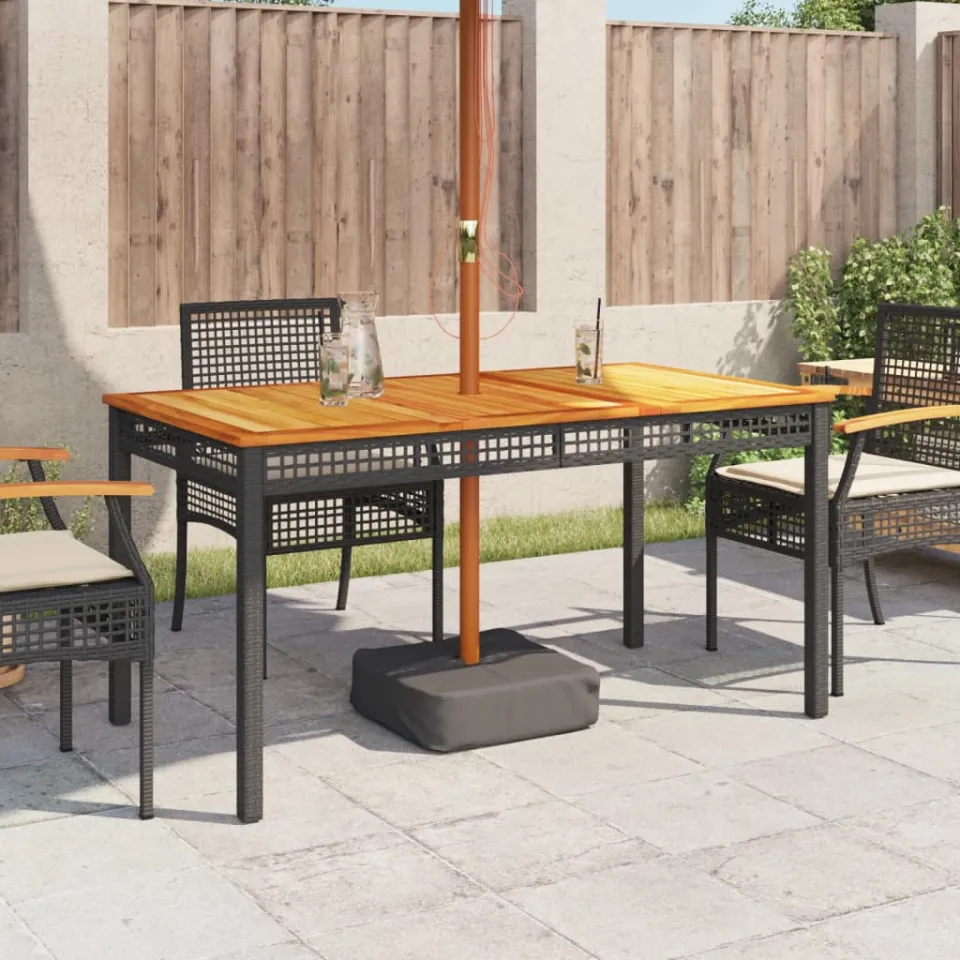 vidaXL Tuintafel 140x80x75 cm poly rattan en acaciahout zwart, foto 3