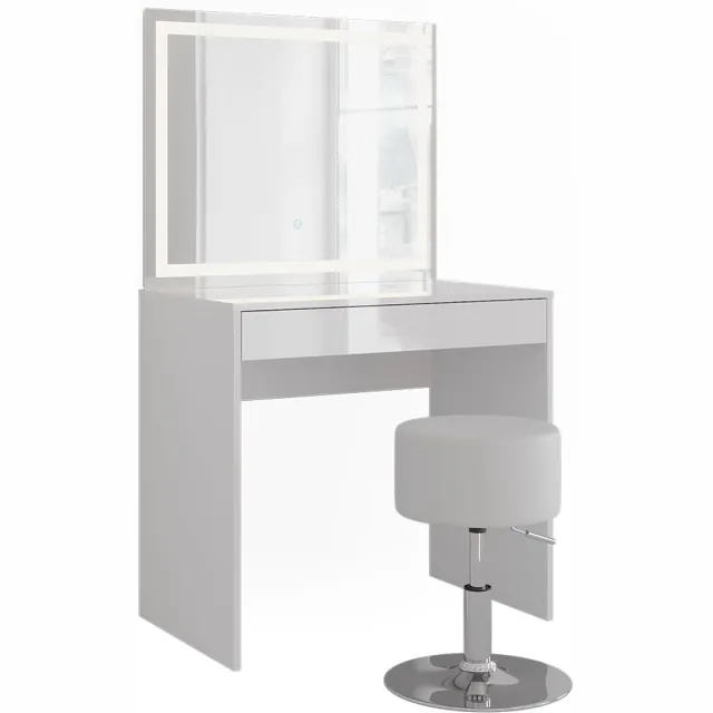 Vicco Kaptafel set met kruk Sherry, Wit/Wit Hoogglans, 81.4 cm met LED-spiegel en kruk