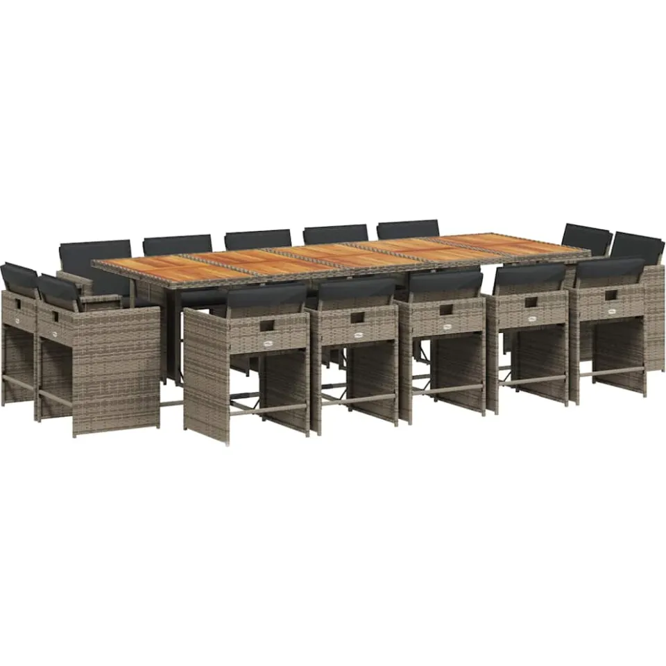 vidaXL 15-delige Tuinset met kussens poly rattan grijs, foto 3