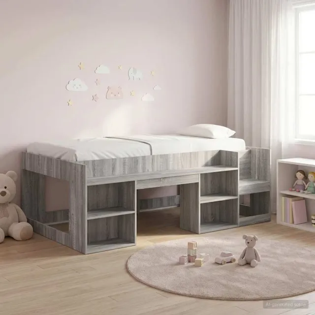 vidaXL Jeugd bedframe met opbergruimte Grijs Sonoma 90 x 190 cm Bruin