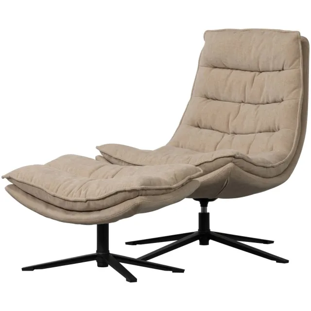 WOOOD Kube Draaifauteuil Met Hocker - Chenille stof - Bruin natural