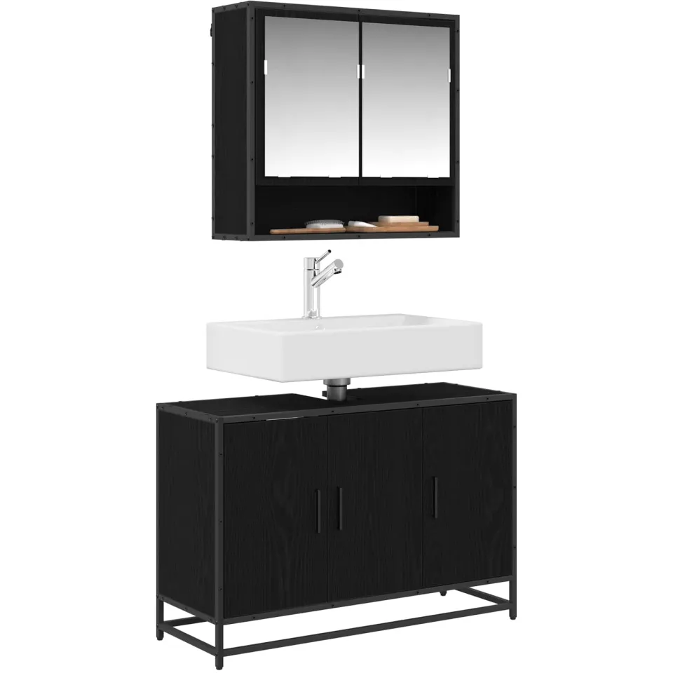 vidaXL Badkamerkast Zwart Eiken 90 x 33 x 60 cm Bewerkt hout