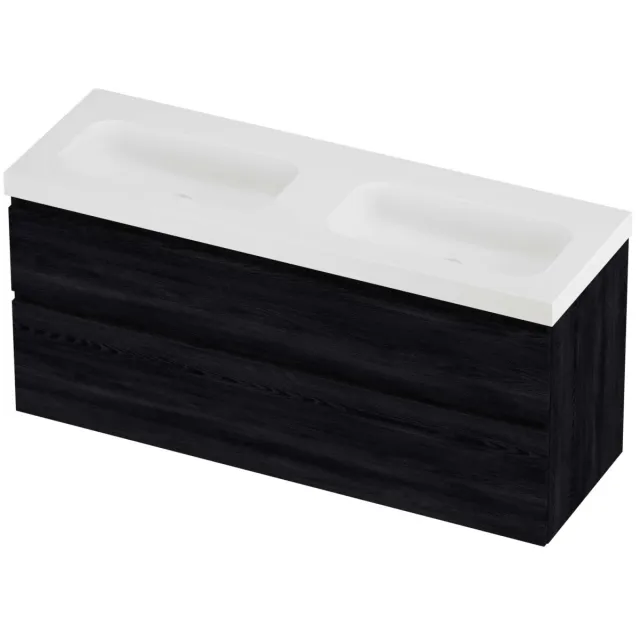 Proline Haga Badmeubelset Polystone Mezza 140x46x66 cm Mat White Black Oak Eiken
