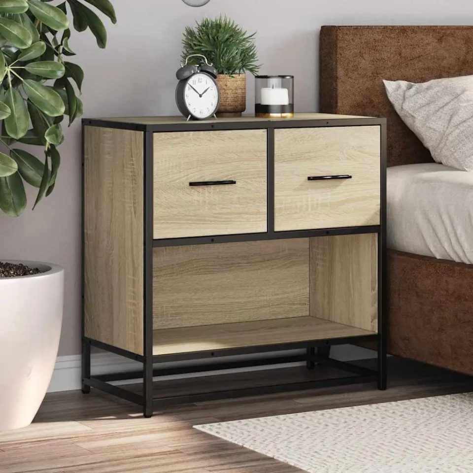 vidaXL Nachtkastje 60x31x60 cm bewerkt hout en metaal sonoma eiken, foto 4