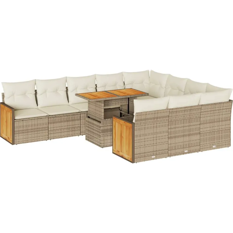 vidaXL 11-delige Tuinset met kussens poly rattan acacia beige, foto 3