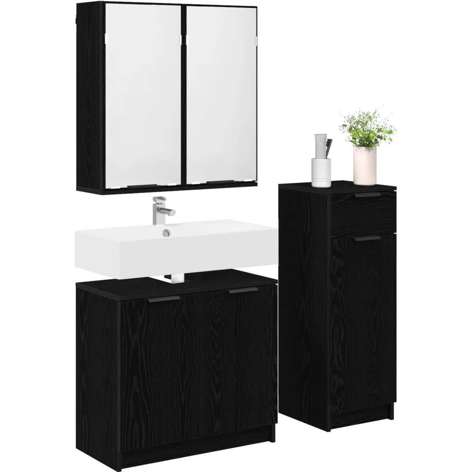 vidaXL Badkamermeubelset 3 st Zwart Eiken 64,5 x 33,5 x 59 cm