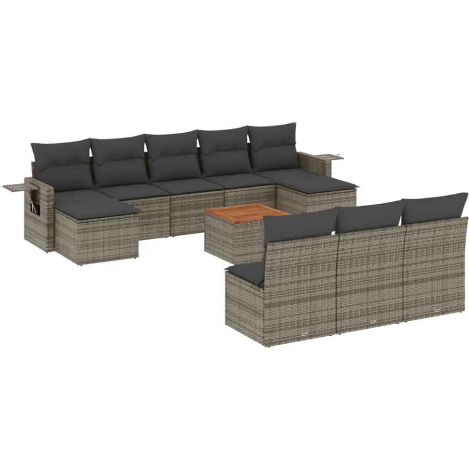 vidaXL 11-delige Loungeset met kussens poly rattan grijs, foto 3