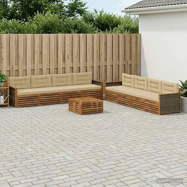 vidaXL Buiten bankenset 9 st 8-zits Natuurlijk en Beige