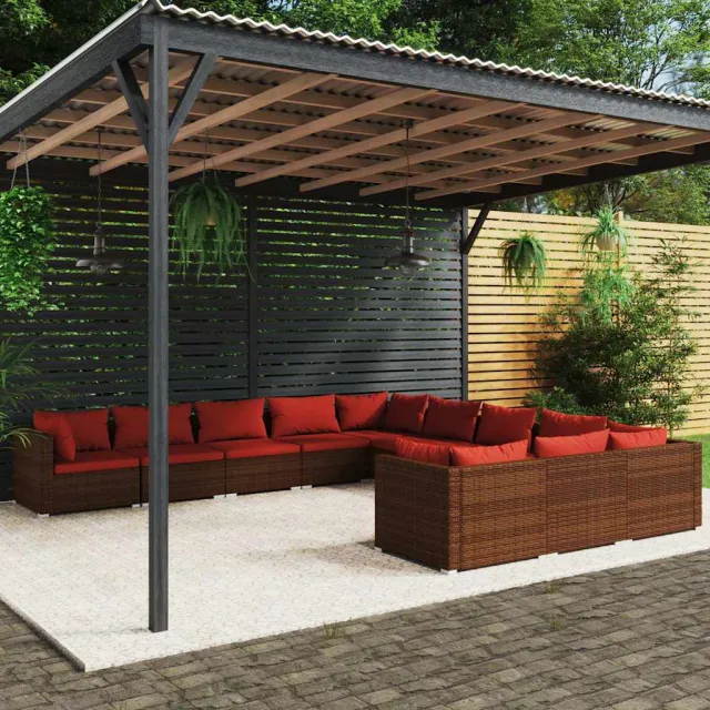 vidaXL 11-delige Loungeset met kussens poly rattan bruin, foto 2