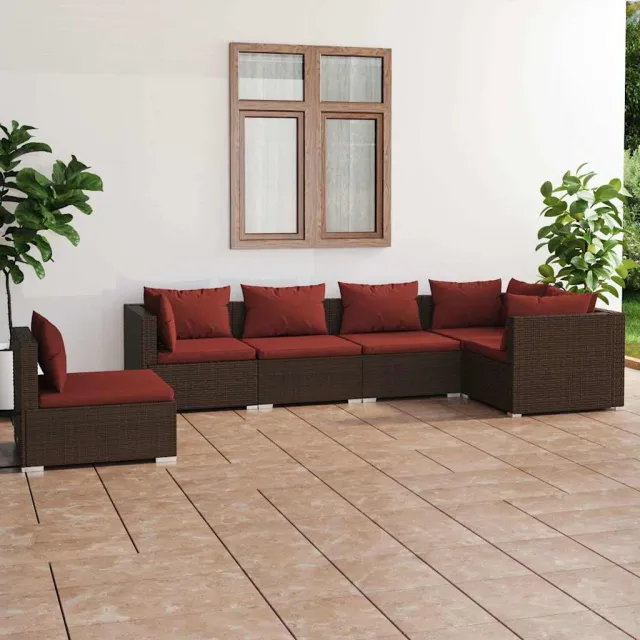 vidaXL 6-delige Loungeset met kussens poly rattan bruin, foto 2