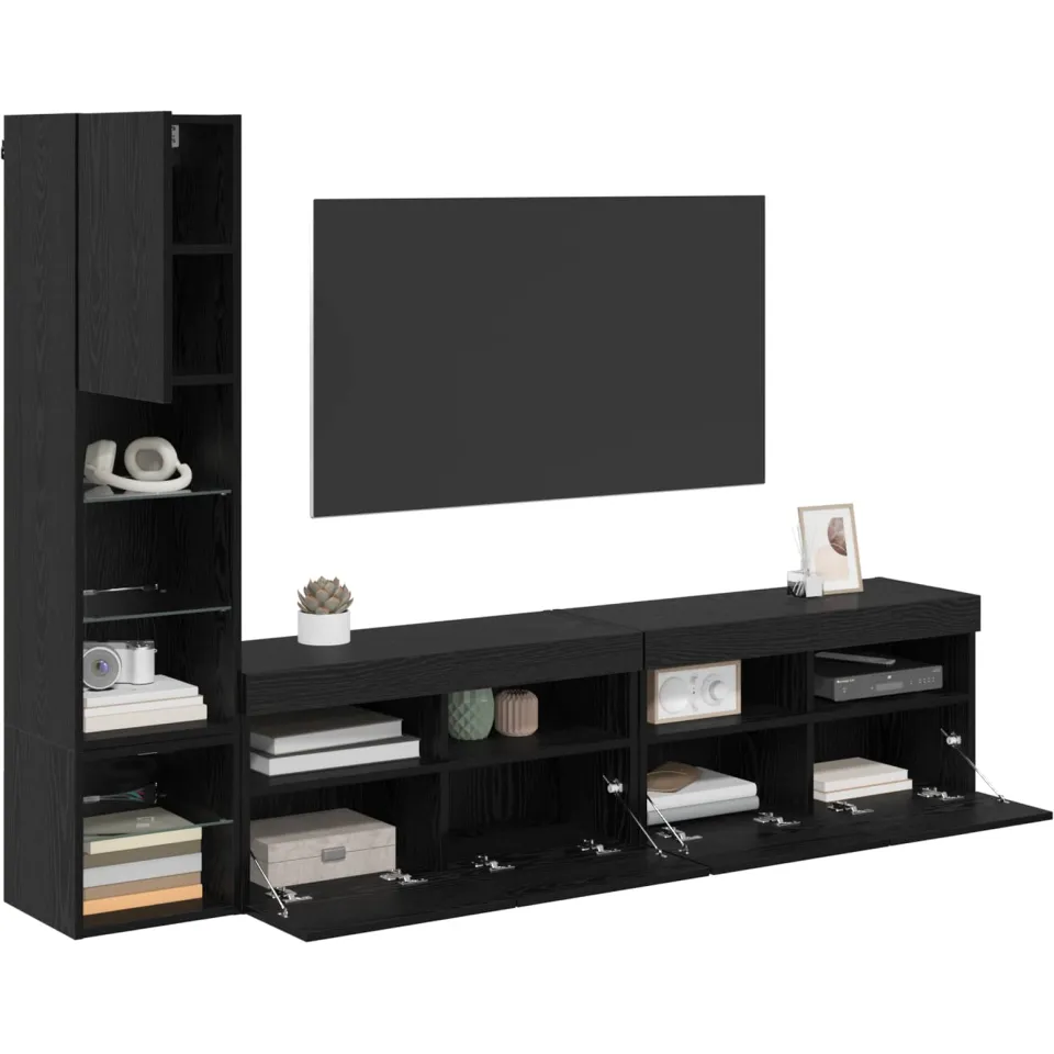 vidaXL TV-wandmeubel 4 st Zwart Eiken Bewerkt hout, foto 3