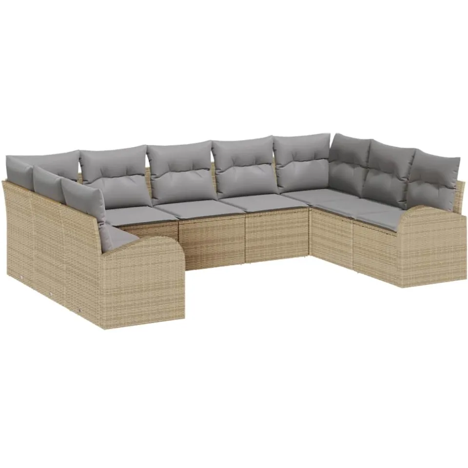 vidaXL Bankstel 9 st 9-zits Beige poly rattan
