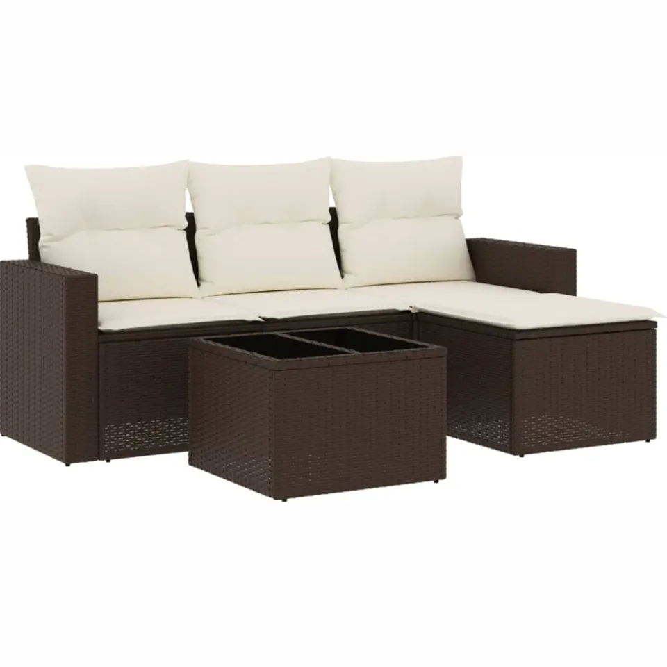 vidaXL 5-delige Loungeset met kussens poly rattan bruin