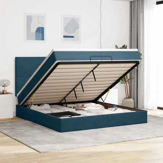 vidaXL Bed poef met matrassen en leds 200x200 cm fluweel donkerblauw blauw