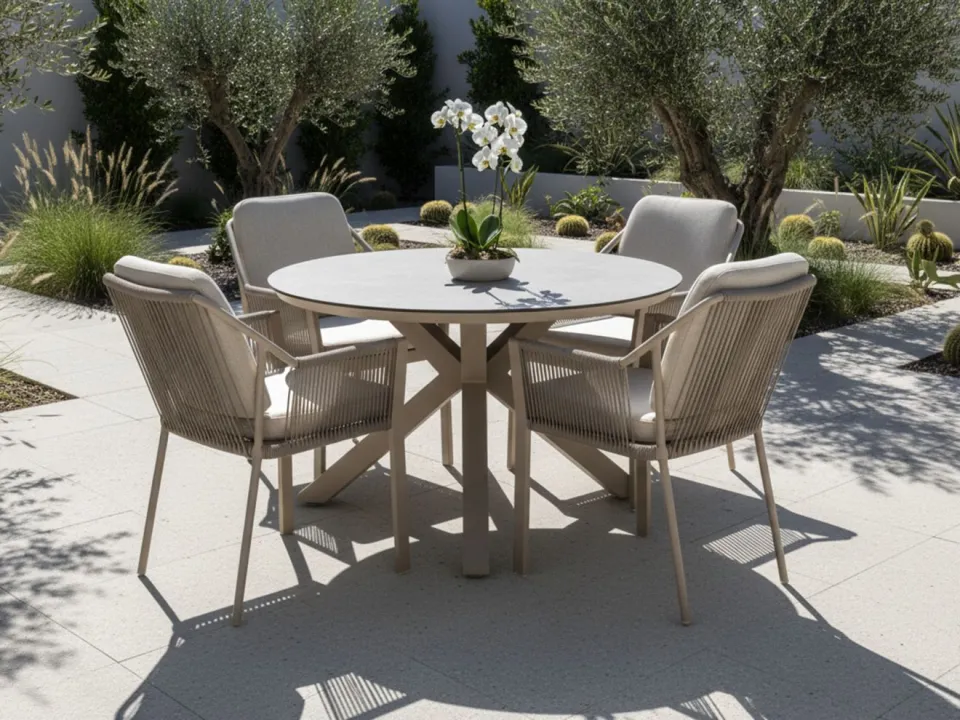 Tierra Outdoor Liv/Orbital ø 120cm dining tuinset 5-delig taupe, foto 5