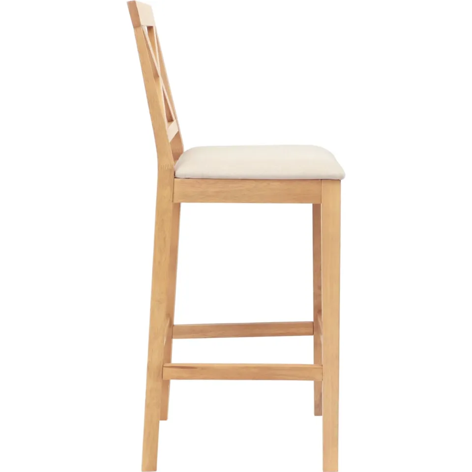 vidaXL Barkruk 2 st Naturel en Beige Massief Rubberhout en Stof, foto 3