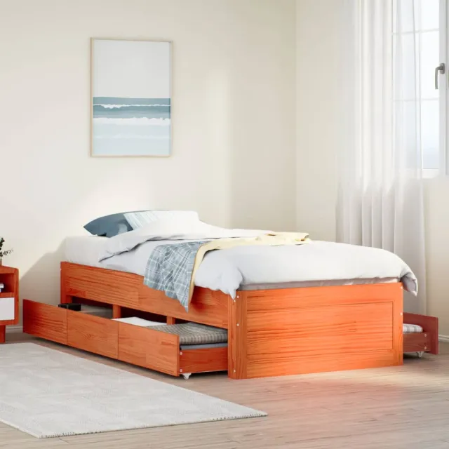 vidaXL Bedframe zonder matras met lades grenenhout wasbruin 90x200 cm