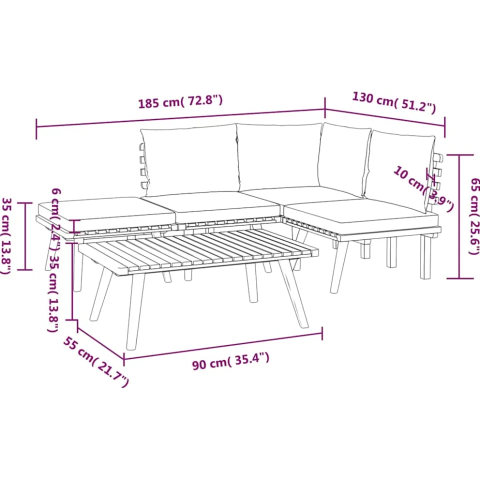 vidaXL 5-delige Loungeset met kussens massief acaciahout bruin, foto 4
