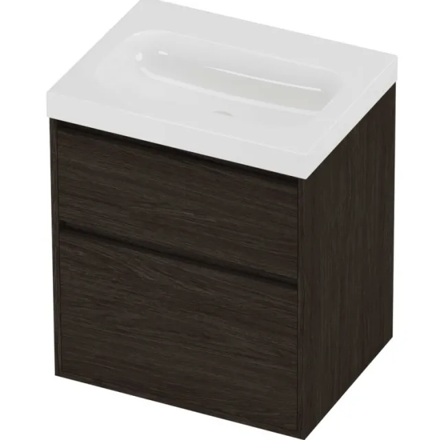 Proline Haga Badmeubelset Polystone Mezza 60x46x73 cm Glans Wit Mokka Oak Eiken