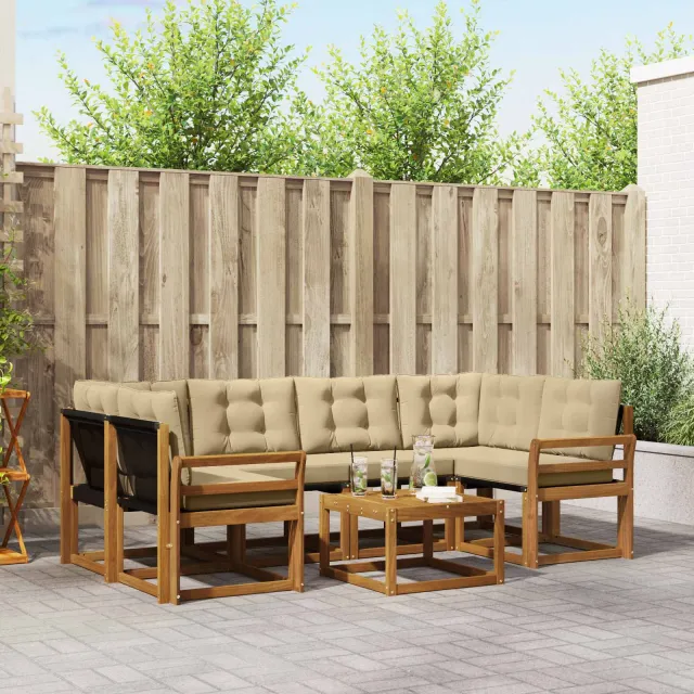 vidaXL Buiten bankenset 7 st 6-zits Natuurlijk en Beige