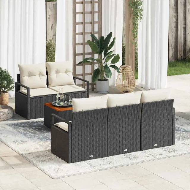 vidaXL Tuinbankenset 6 st Zwart poly rattan