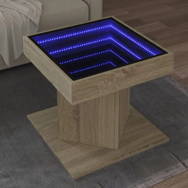 vidaXL Salontafel met LED 50x50x45 cm bewerkt hout sonoma eikenkleurig, foto 2