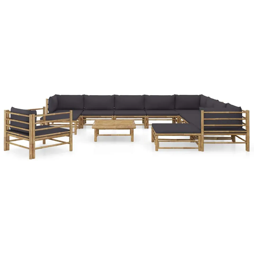 vidaXL 12-delige Loungeset met donkergrijze kussens bamboe grijs, foto 2