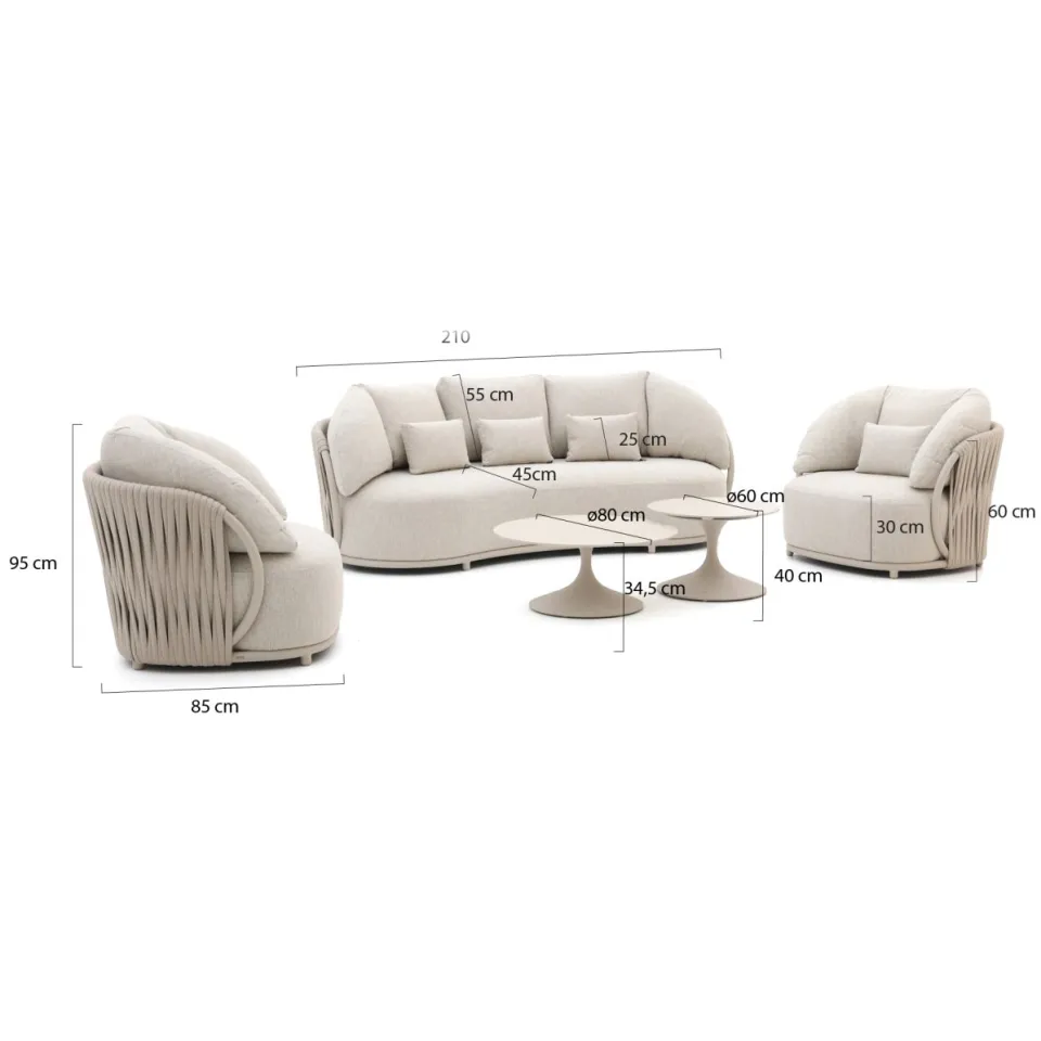Suns Vivaro/Nova stoel-bank loungeset 5-delig taupe, foto 3