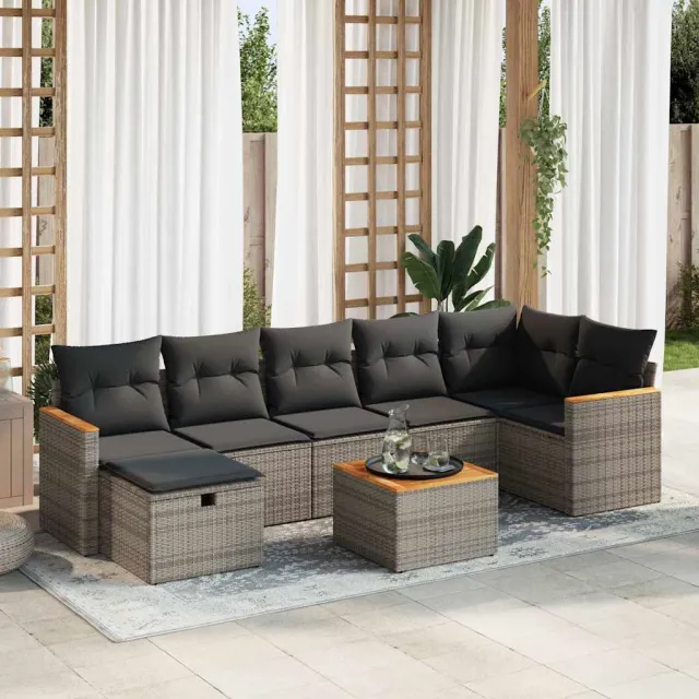 vidaXL 8-delige Loungeset met kussens poly rattan grijs, foto 2