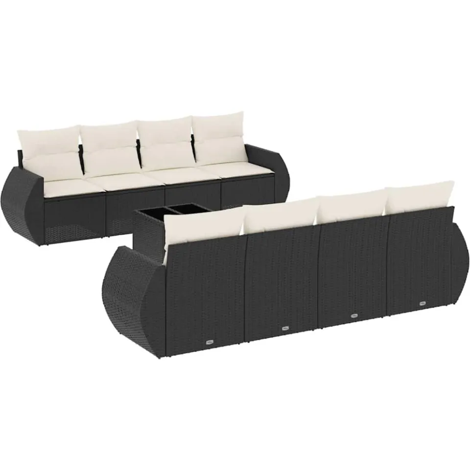 vidaXL 9-delige Loungeset met kussens poly rattan zwart, foto 4