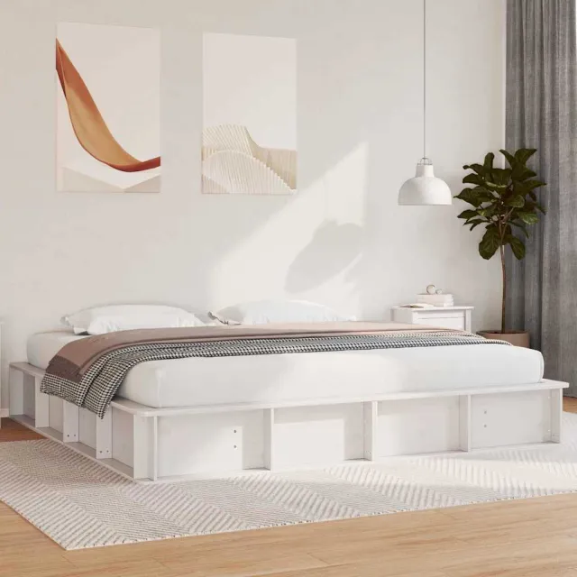 vidaXL Bedframe Wit 200 x 200 cm Massief grenenhout