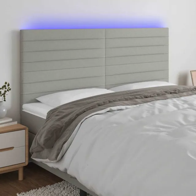 vidaXL Hoofdbord LED 200x5x118/128 cm stof lichtgrijs grijs