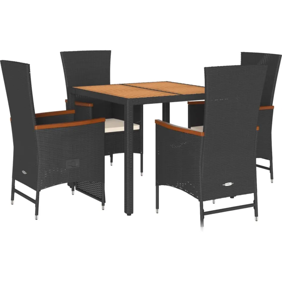 vidaXL 5-delige Tuinset met kussens poly rattan zwart, foto 3