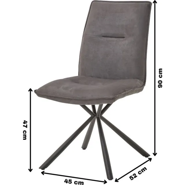 WAYS. Stoffen eetkamerstoelen – Grijs – Modern design - Stevige metalen vierpoot – 6 stuks