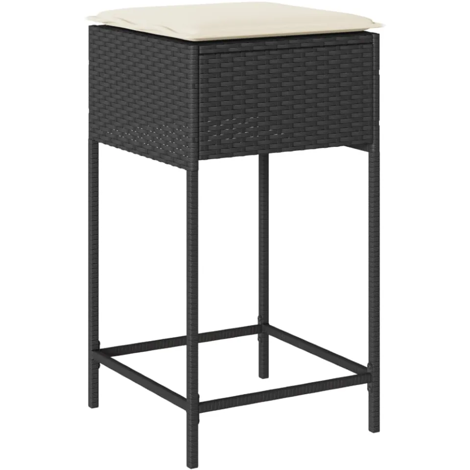 vidaXL 3-delige Tuinbarset met kussens poly rattan zwart, foto 4