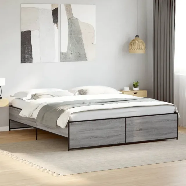 vidaXL Bedframe bewerkt hout metaal grijs sonoma eiken 200x200 cm